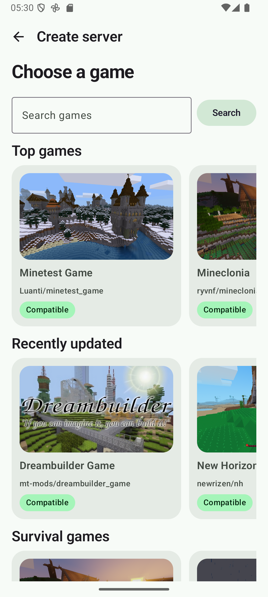 LuaNet game selection during server creation